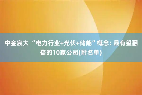 中金宸大 “电力行业+光伏+储能”概念: 最有望翻倍的10家公司(附名单)